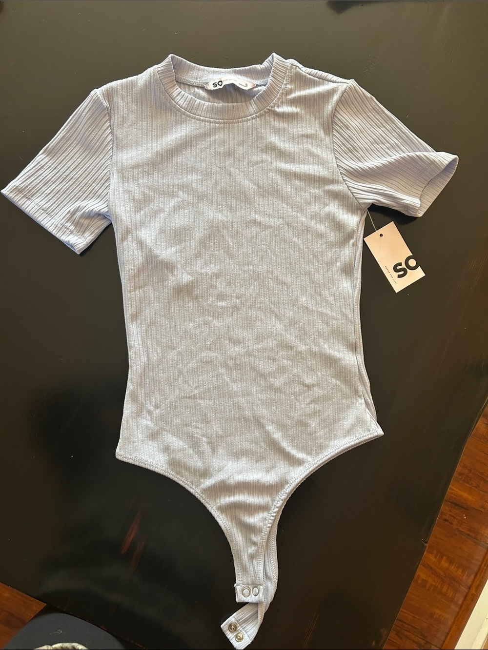 SO Light Blue Ribbed Short Sleeve Bodysuit